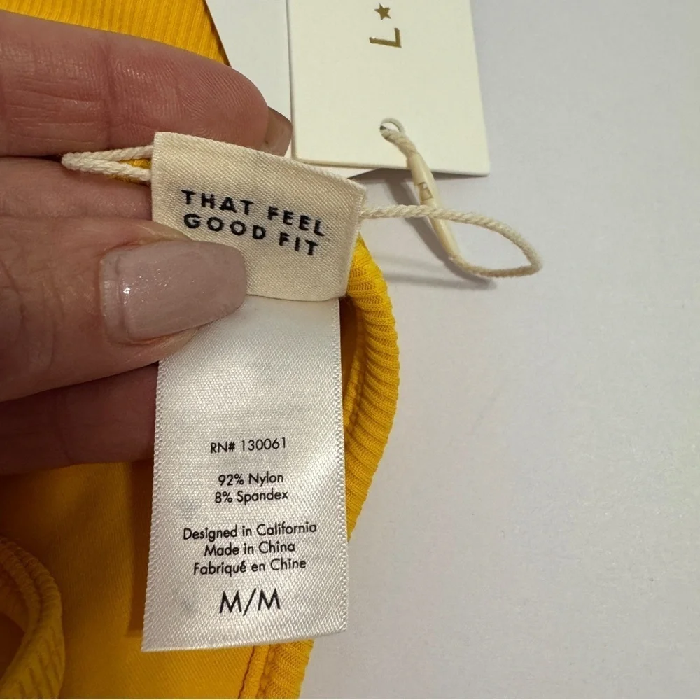 L*SPACE Helena Ribbed Bikini Top Mustard Yellow M NWT